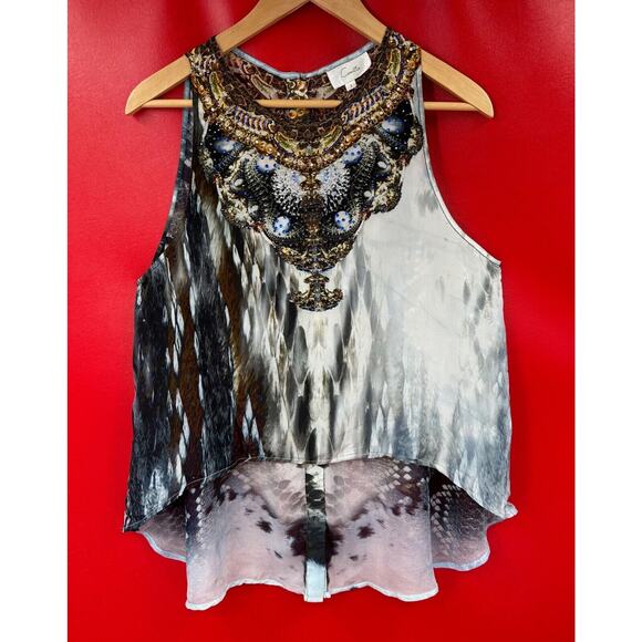 Camilla Swarovski Crystals 100% Silk Sleeveless Gorgeous Top Size 1 Small Excell - Picture 1 of 14